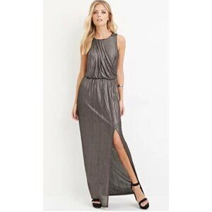 Forever 21 Maxi Dress Womens L Silver Black Metallic Cocktail Party Wedding